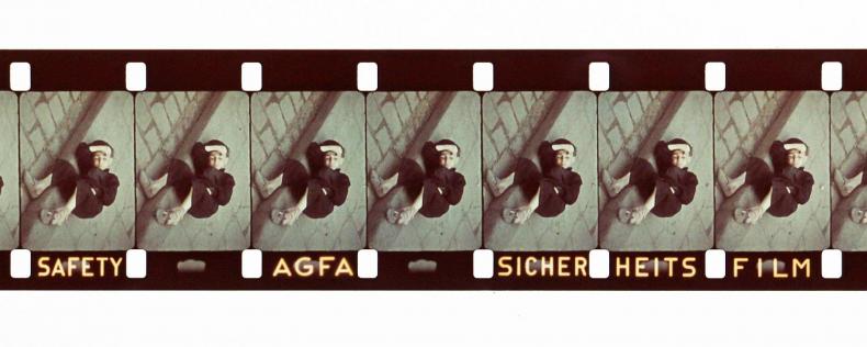 Original Agfacolor camera element of the 16 mm film Im Warschauer Ghetto, filmed by PK correspondent Hans Juppenlatz in the Warsaw Ghetto in the spring of 1942, during the shooting of the much-publicised 35 mm propaganda film. Bundesarchiv, B 26123. The reel was confiscated by a Soviet cultural officer in 1945 and acquired from his family by the German Bundesarchiv in 1998.